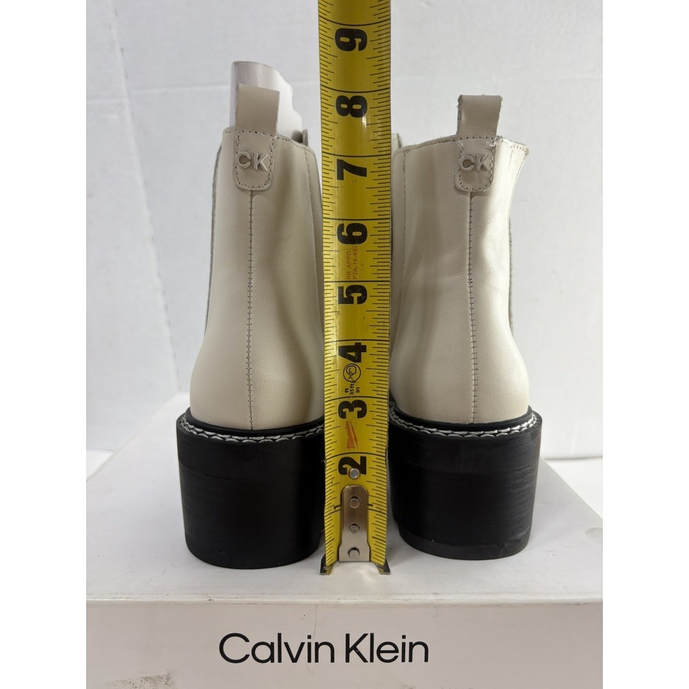 Calvin Klein Women's Amina Leather Block Heel Chelsea Boots Chic Cream Size 8M - Picture 4 of 8